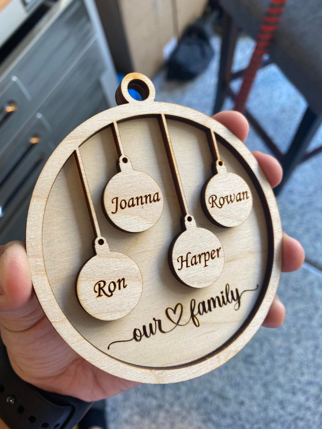 Laser Cut and Engraved Christmas Family Ornament for Kids Friends and Family Idea