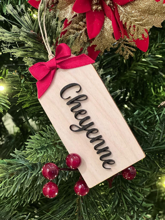 Stocking Name Tag 3D Laser Cut Engrave Ribbon Christmas Tree Ornament