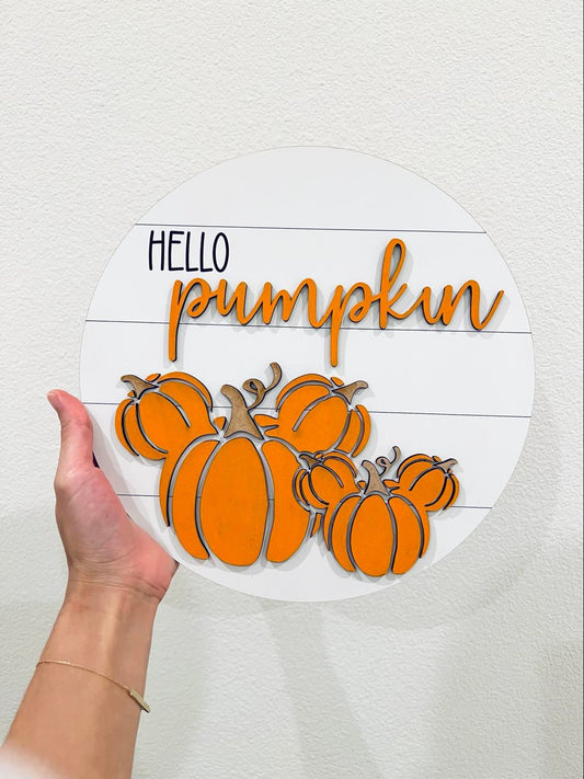 Hello Pumpkin shiplap whiteboard fall autumn home decor orange pumpkin sign