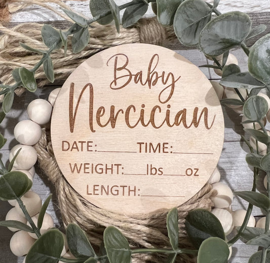 hand crafted engraved baby announcement sign
