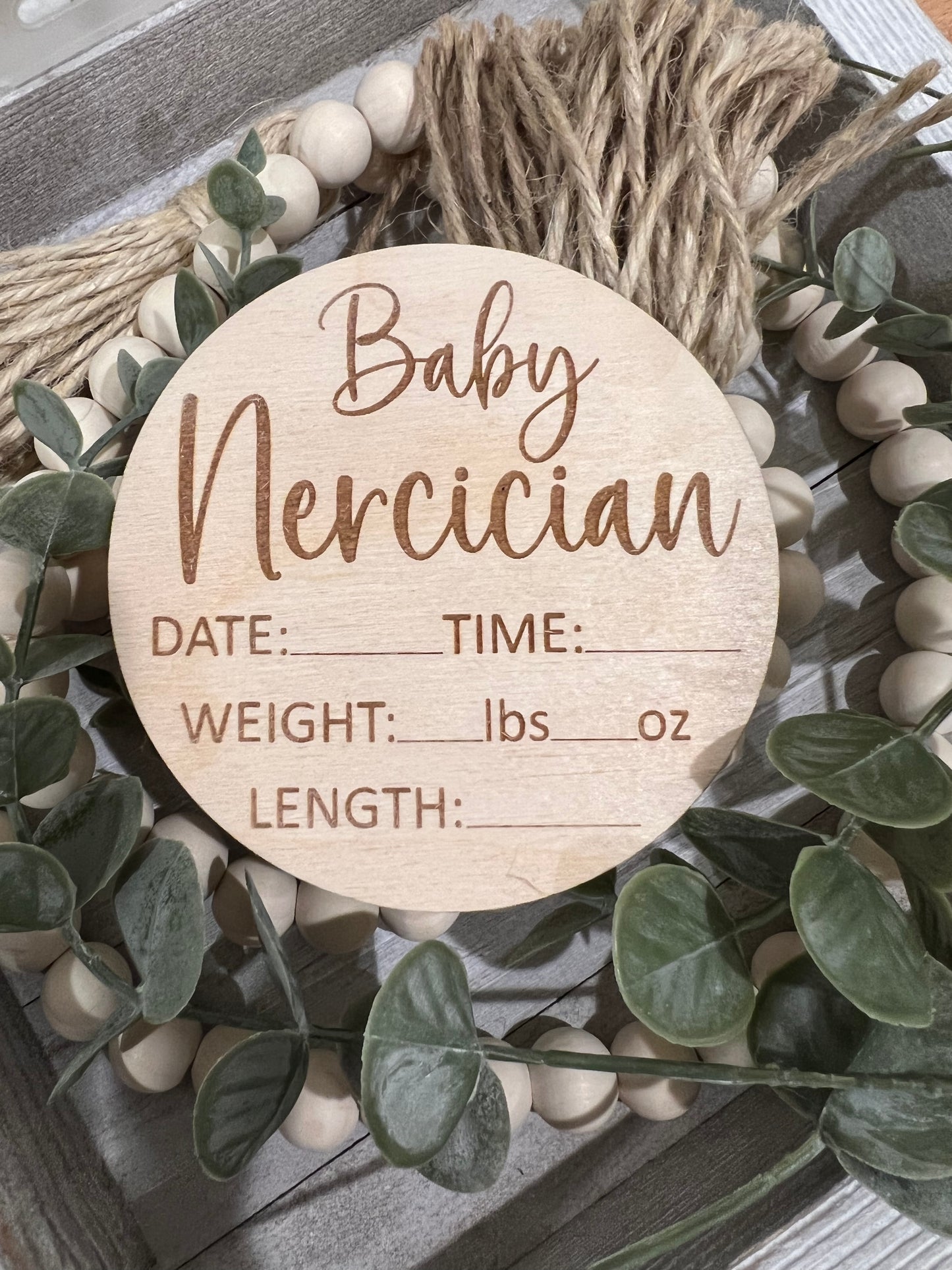 baby name announcement sign date time weight length born engraved wood