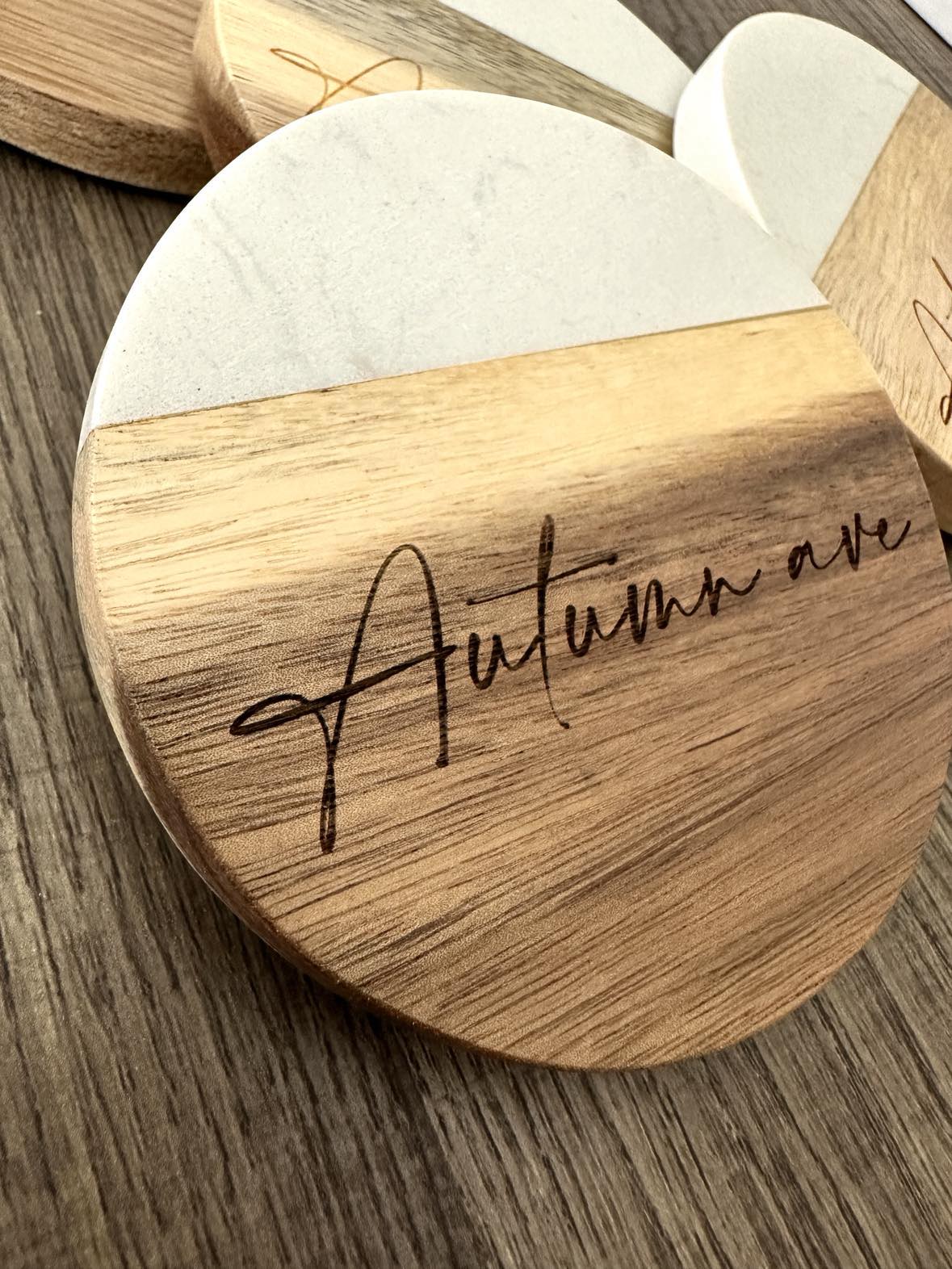 White Marble & Acacia Wood Coasters