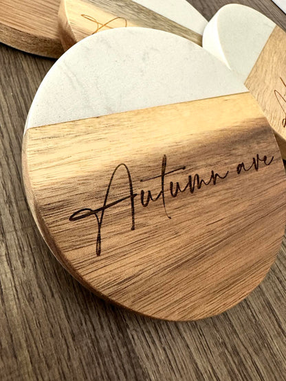 White Marble & Acacia Wood Coasters