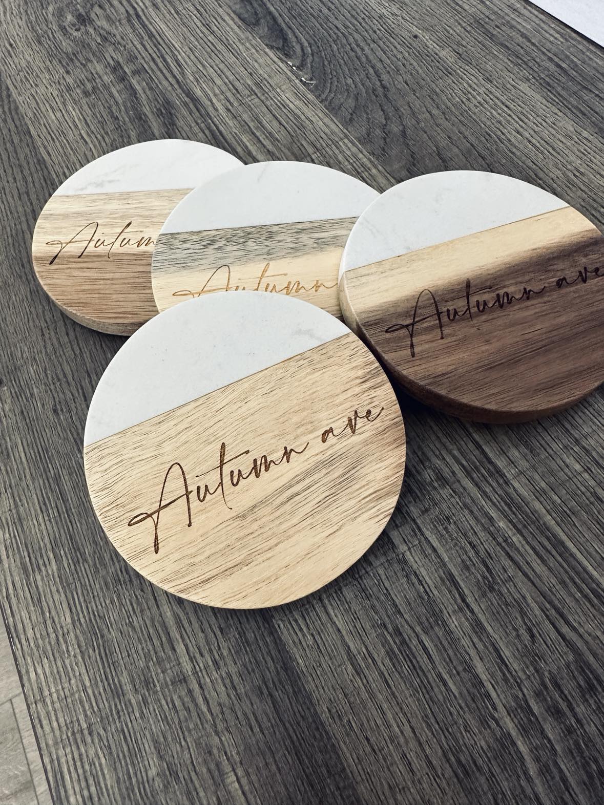 White Marble & Acacia Wood Coasters