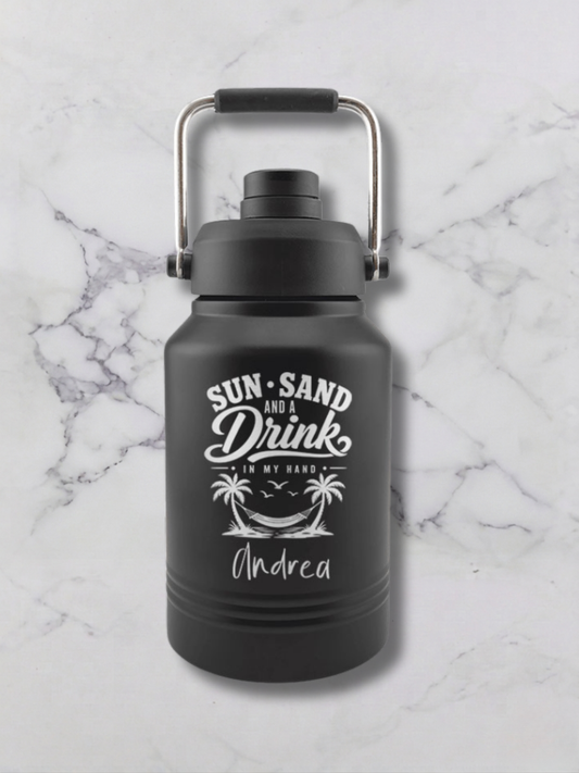 Personalized 64 oz Water Jug — Laser Engraved Insulated Half Gallon Bottle with Chug Lid & Handle