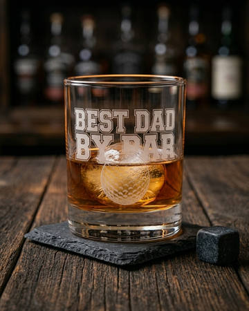 Best Dad by Par Whiskey Glass — Laser Etched Golf Dad Gift, Rocks Glass for Golfer Dad
