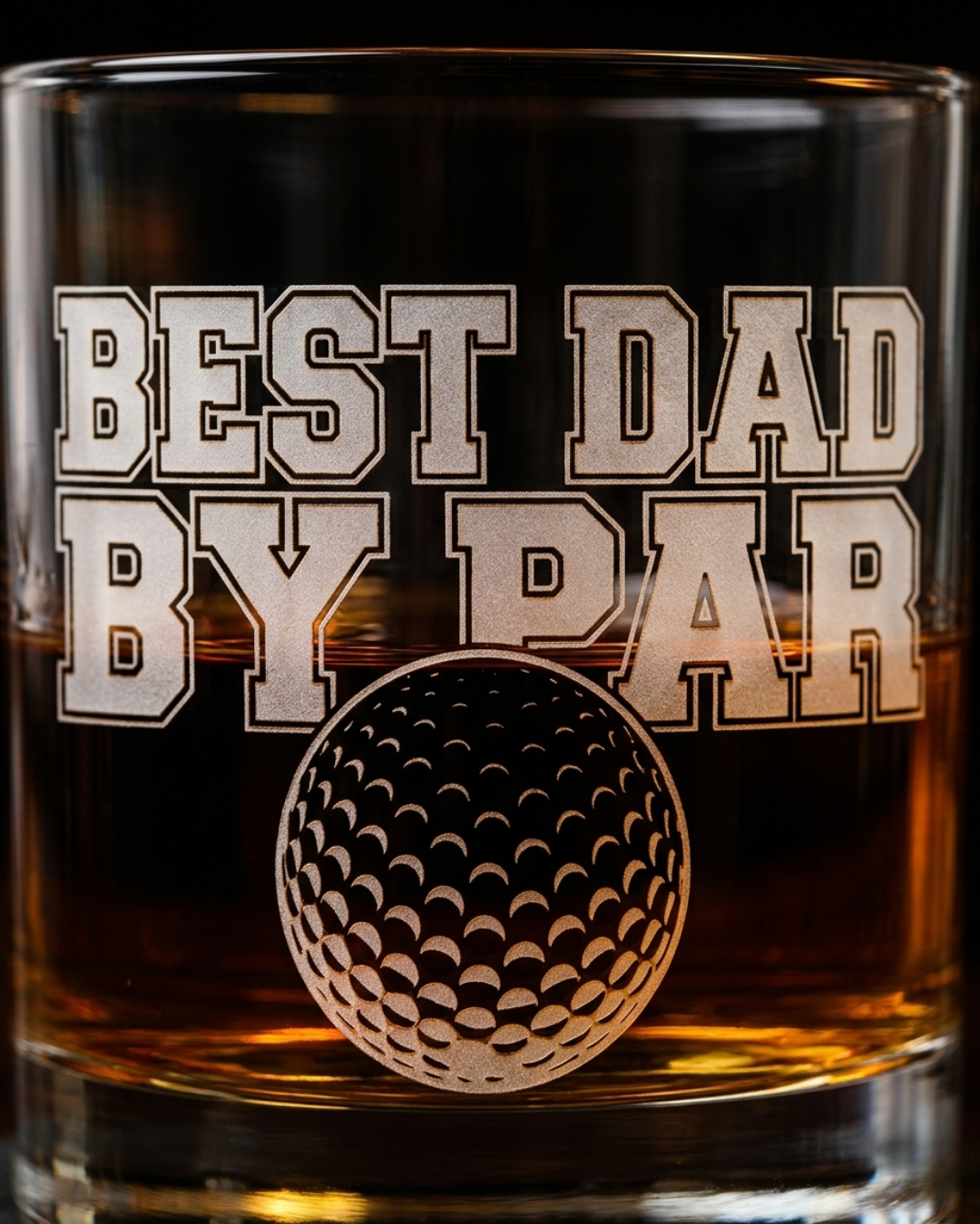 Best Dad by Par Whiskey Glass — Laser Etched Golf Dad Gift, Rocks Glass for Golfer Dad