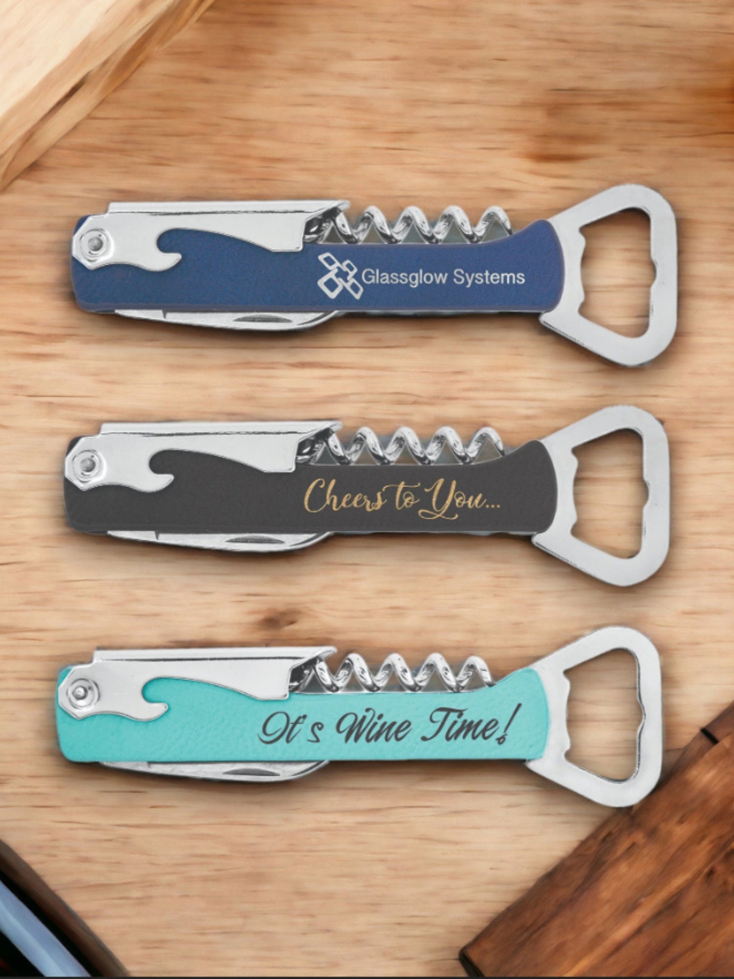 Branded Wine Opener — Custom Laser Engraved Leatherette Multi-Tool with Logo