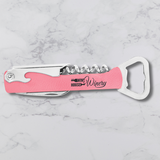Branded Wine Opener — Custom Laser Engraved Leatherette Multi-Tool with Logo pink