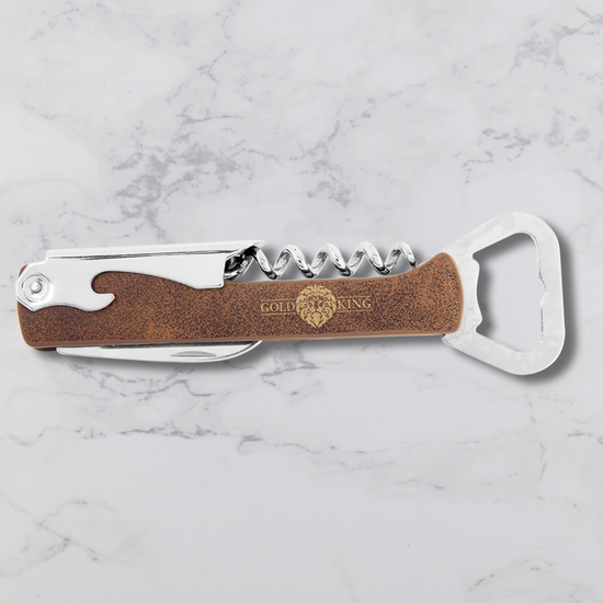 Branded Wine Opener — Custom Laser Engraved Leatherette Multi-Tool with Logo 