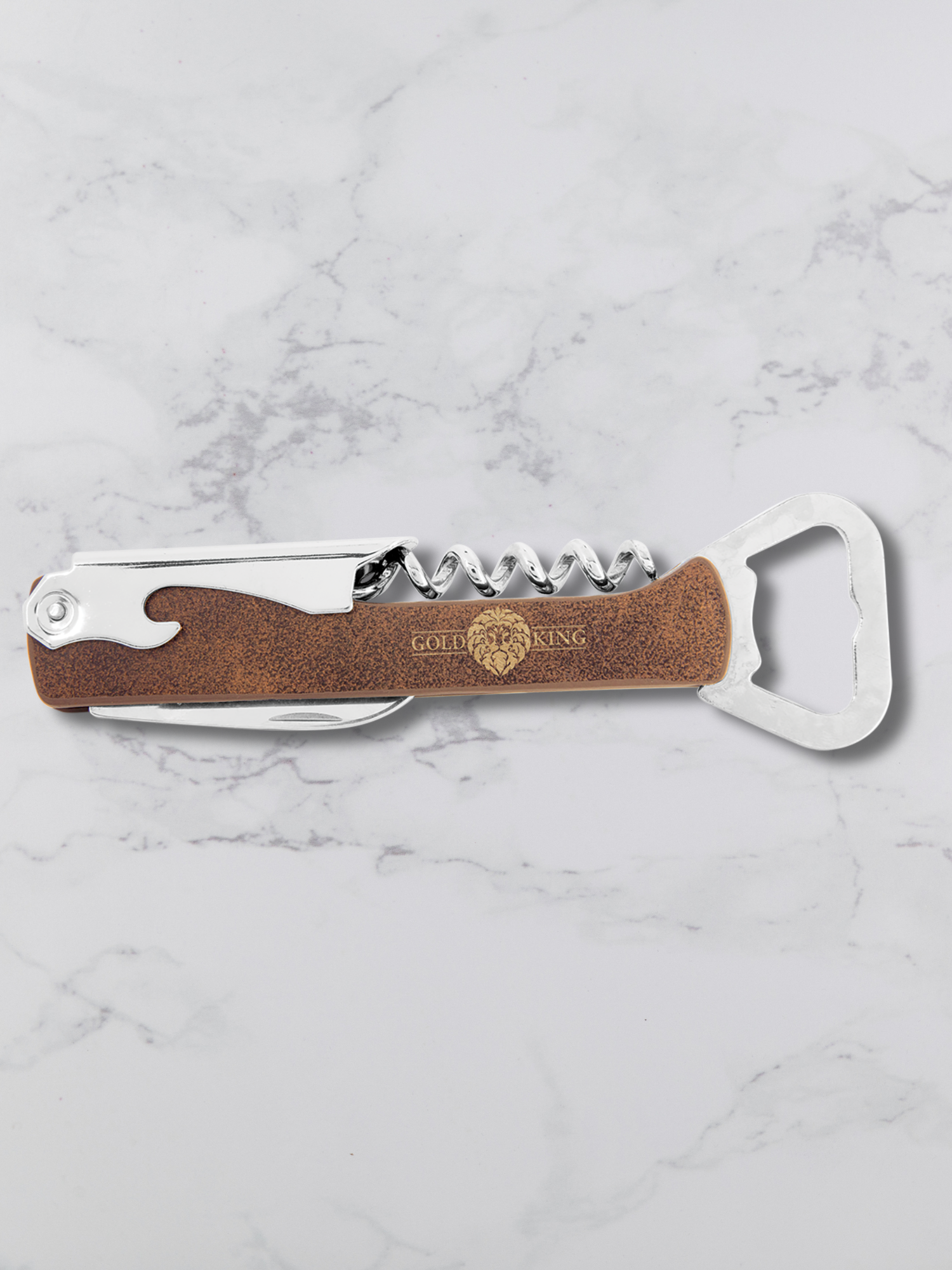 Branded Wine Opener — Custom Laser Engraved Leatherette Multi-Tool with Logo 