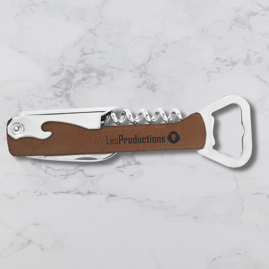 Branded Wine Opener — Custom Laser Engraved Leatherette Multi-Tool with Logo v4