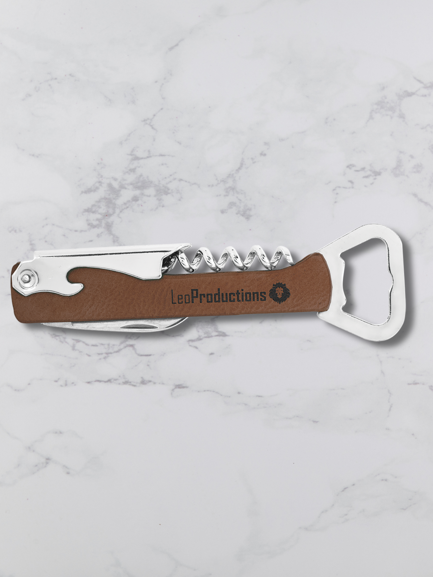 Branded Wine Opener — Custom Laser Engraved Leatherette Multi-Tool with Logo v4
