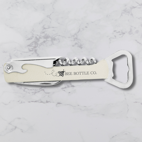 Branded Wine Opener — Custom Laser Engraved Leatherette Multi-Tool with Logo white