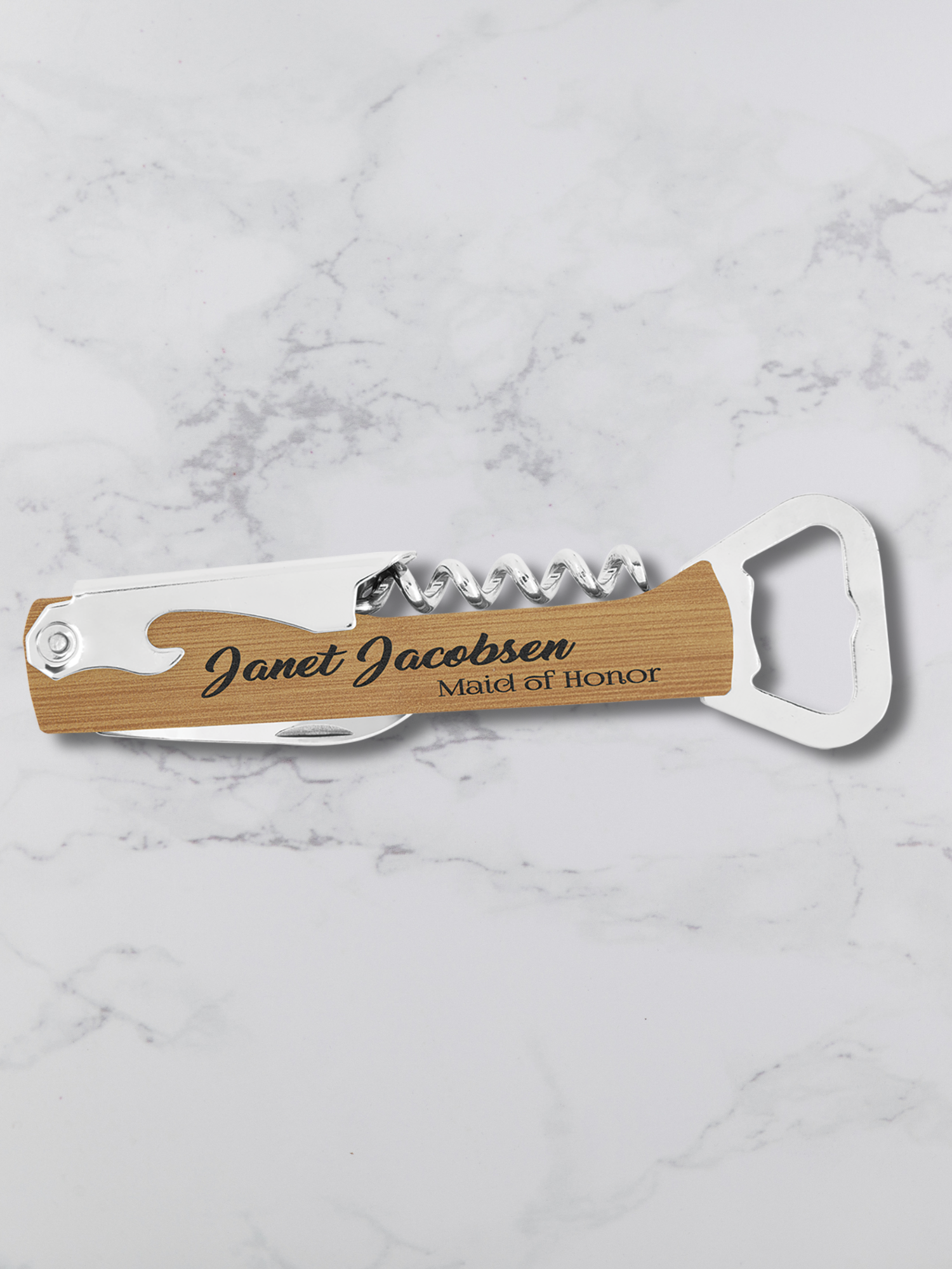 Branded Wine Opener — Custom Laser Engraved Leatherette Multi-Tool with Logo wood