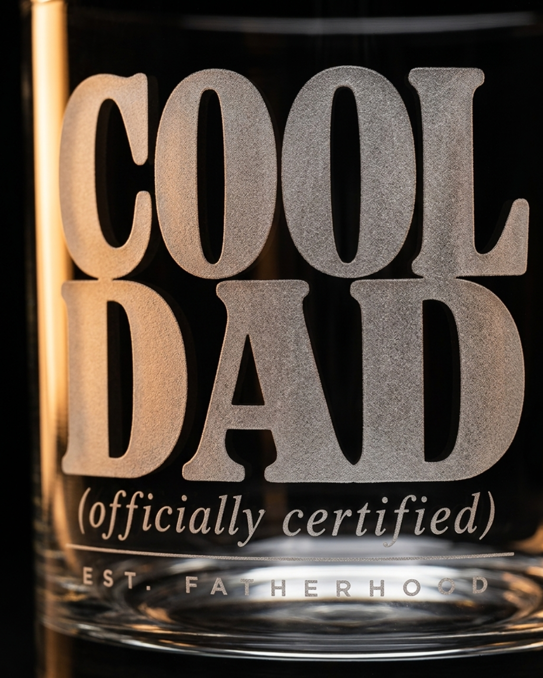 Cool Dad Whiskey Glass Officially Certified Personalized Laser Etched Rocks Glass, Father's Day Gift from Daughter or Son