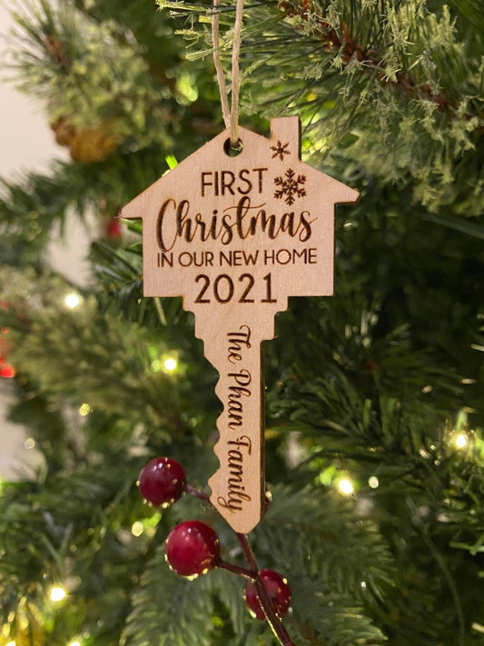 First Christmas In Our New Home — Laser Engraved Key Ornament