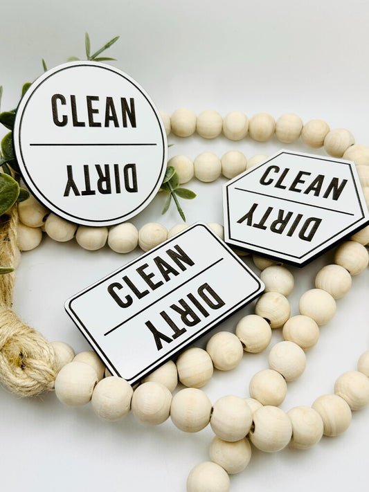 Laser Engraved Clean/Dirty Dishwasher Magnet — Wood Kitchen Magnet Sign, 3 Shapes