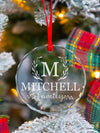Personalized Monogram Family Ornament — Laser Engraved Glass Christmas Ornament with Family Name