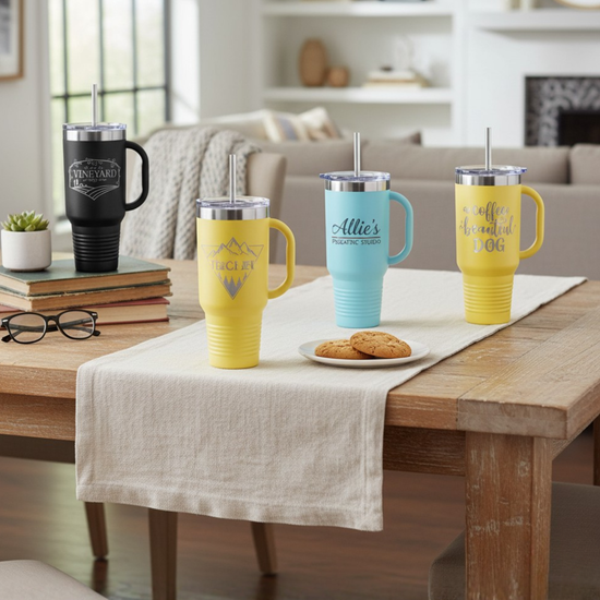 Personalized 40oz Travel Mug with Handle — Custom Laser Engraved Tumbler

