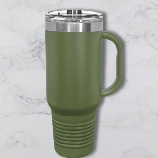 Personalized 40oz Travel Mug with Handle — Custom Laser Engraved Tumbler Army Green