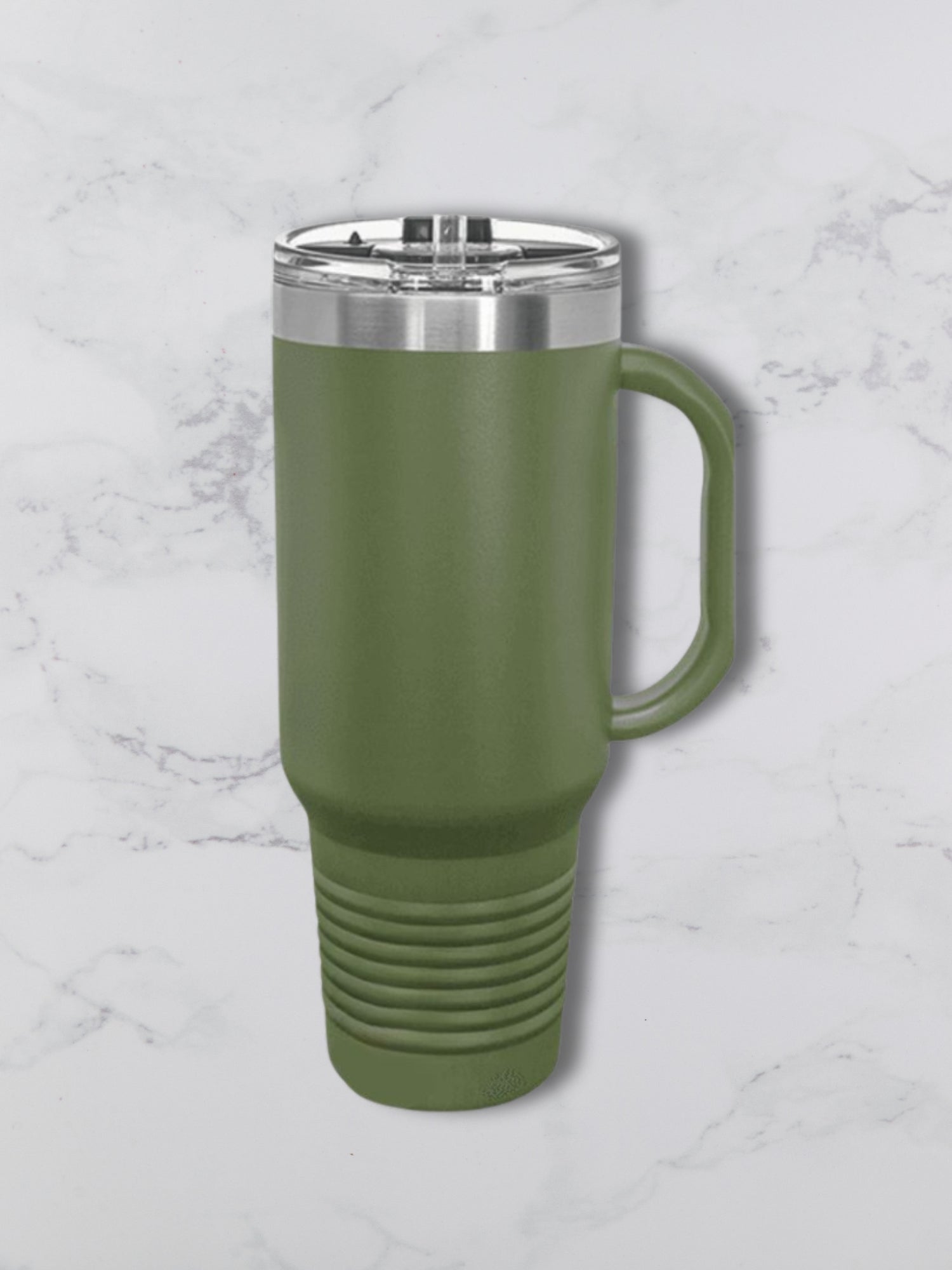 Personalized 40oz Travel Mug with Handle — Custom Laser Engraved Tumbler Army Green