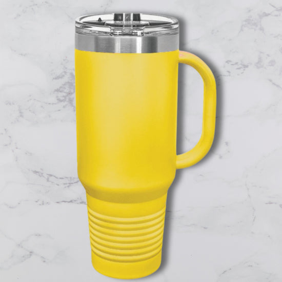 Personalized 40oz Travel Mug with Handle — Custom Laser Engraved Tumbler Army Green Yellow