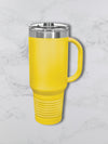 Personalized 40oz Travel Mug with Handle — Custom Laser Engraved Tumbler Army Green Yellow
