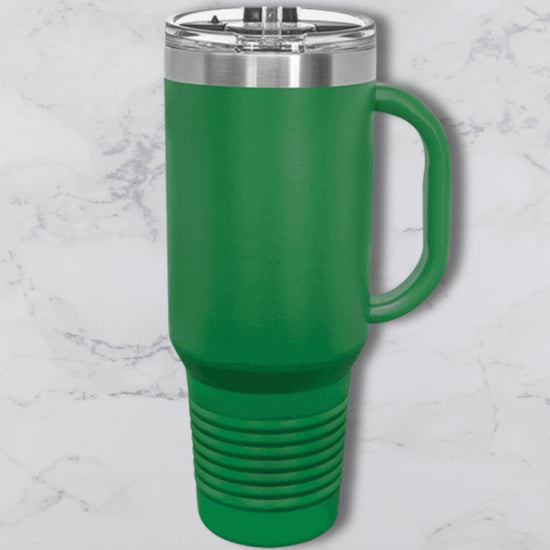 Personalized 40oz Travel Mug with Handle — Custom Laser Engraved Tumbler Army Green Yellow Green