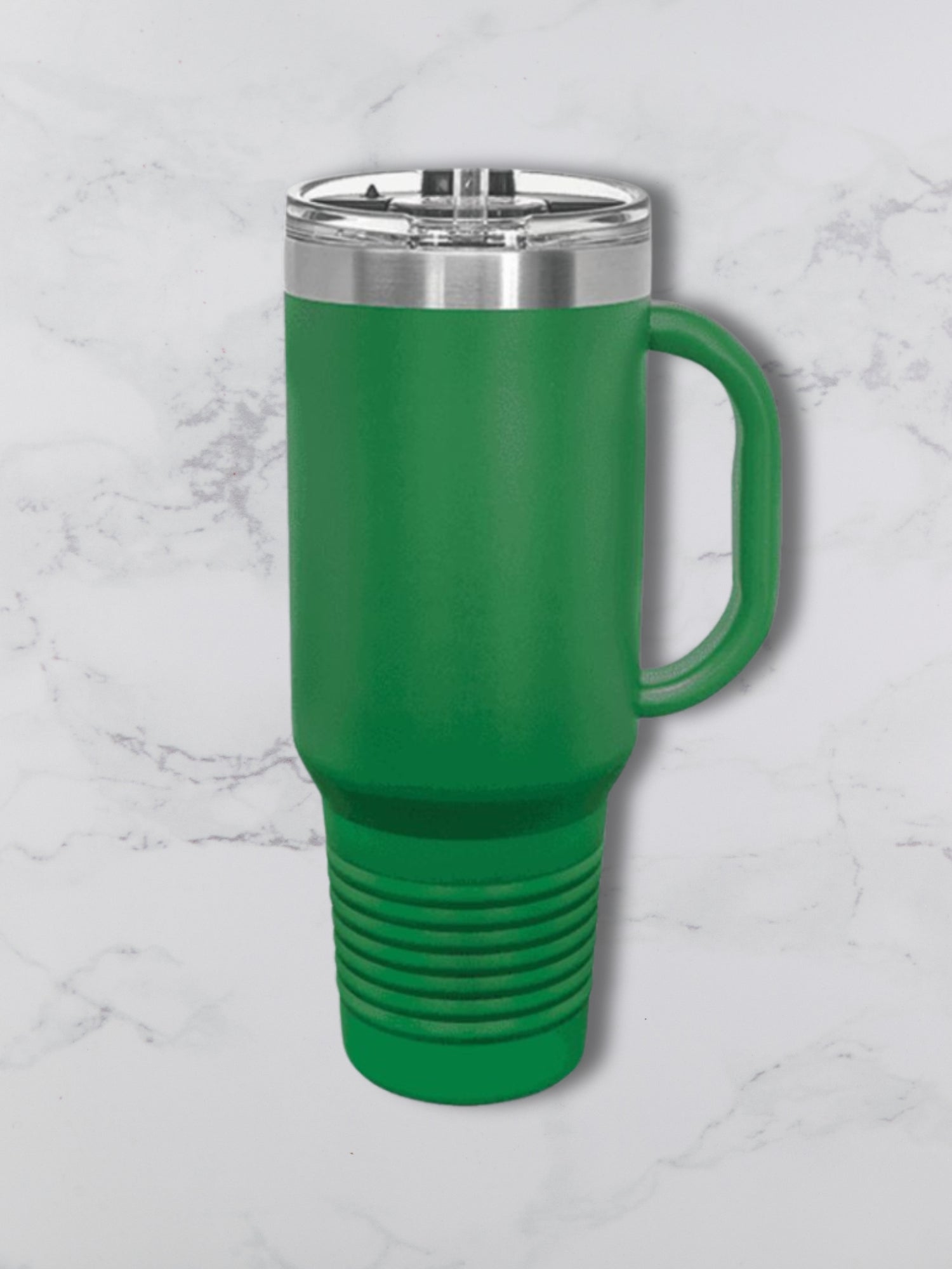Personalized 40oz Travel Mug with Handle — Custom Laser Engraved Tumbler Army Green Yellow Green