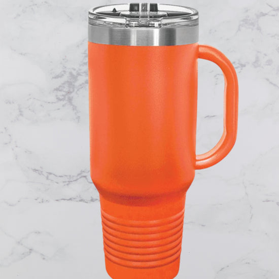 Personalized 40oz Travel Mug with Handle — Custom Laser Engraved Tumbler Coral