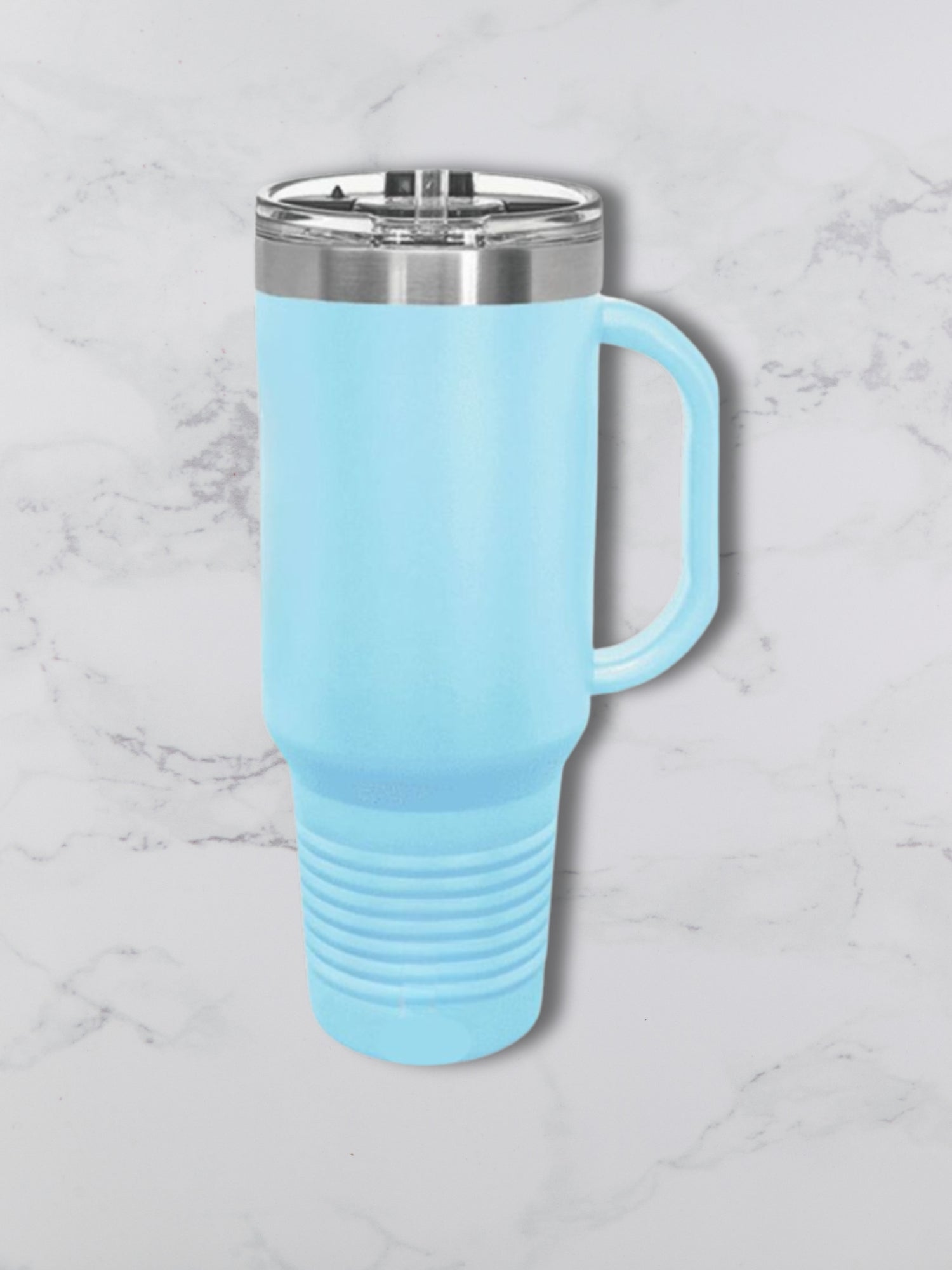 Personalized 40oz Travel Mug with Handle — Custom Laser Engraved Tumbler Light Blue