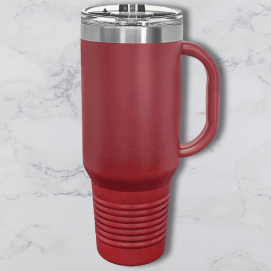Personalized 40oz Travel Mug with Handle — Custom Laser Engraved Tumbler Maroon