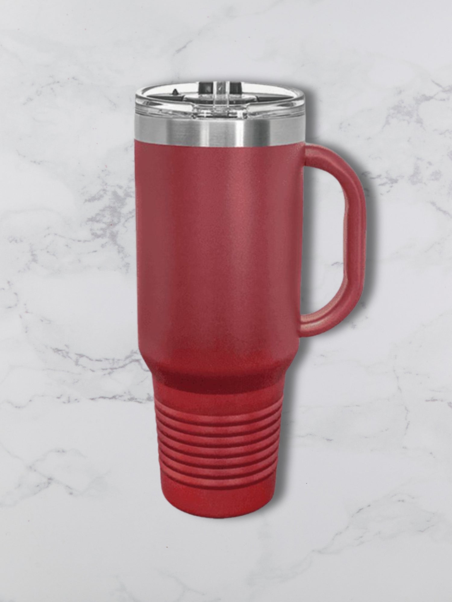 Personalized 40oz Travel Mug with Handle — Custom Laser Engraved Tumbler Maroon