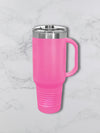 Personalized 40oz Travel Mug with Handle — Custom Laser Engraved Tumbler Pink