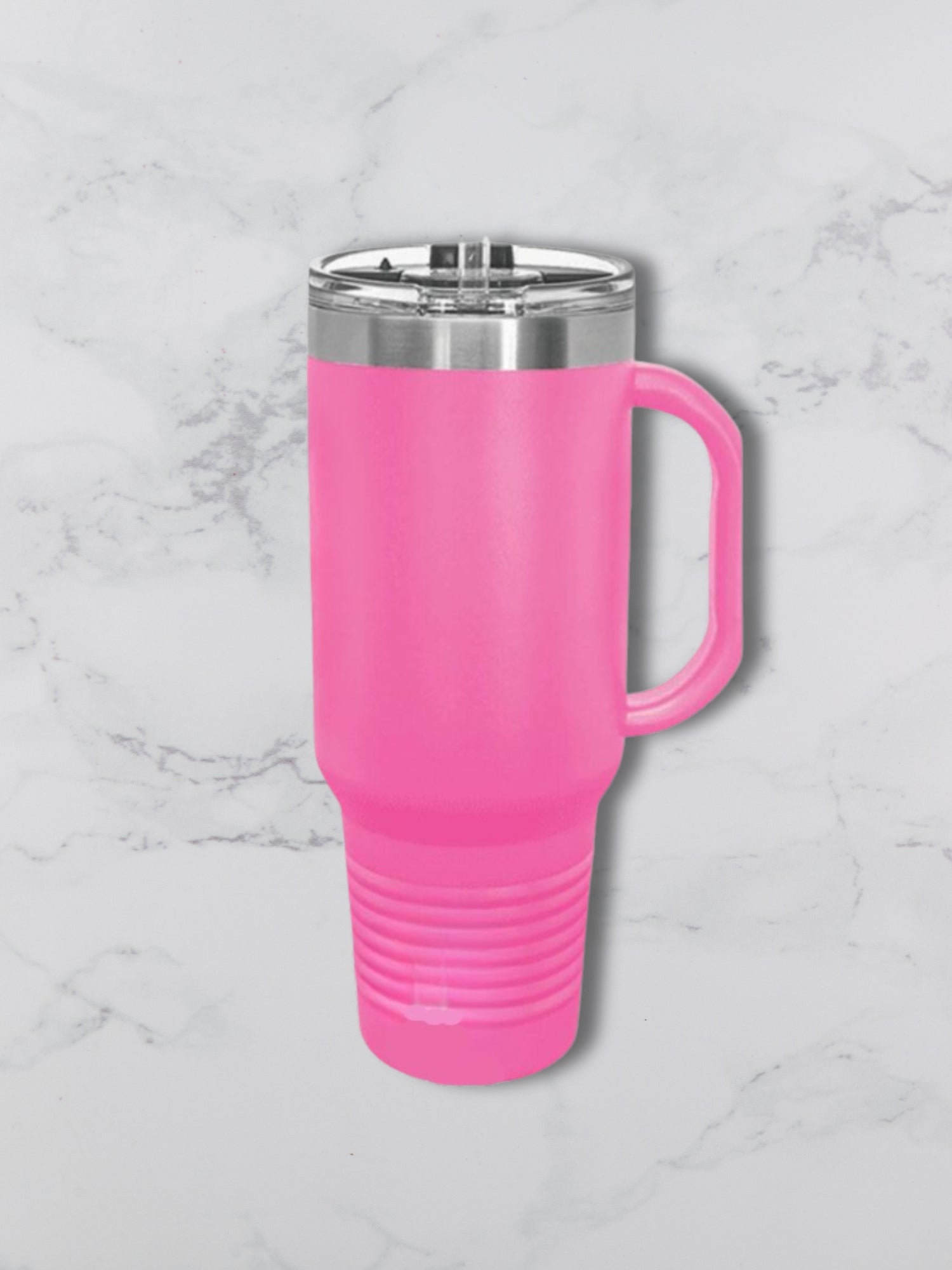 Personalized 40oz Travel Mug with Handle — Custom Laser Engraved Tumbler Pink