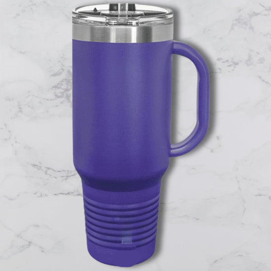 Personalized 40oz Travel Mug with Handle — Custom Laser Engraved Tumbler Purple