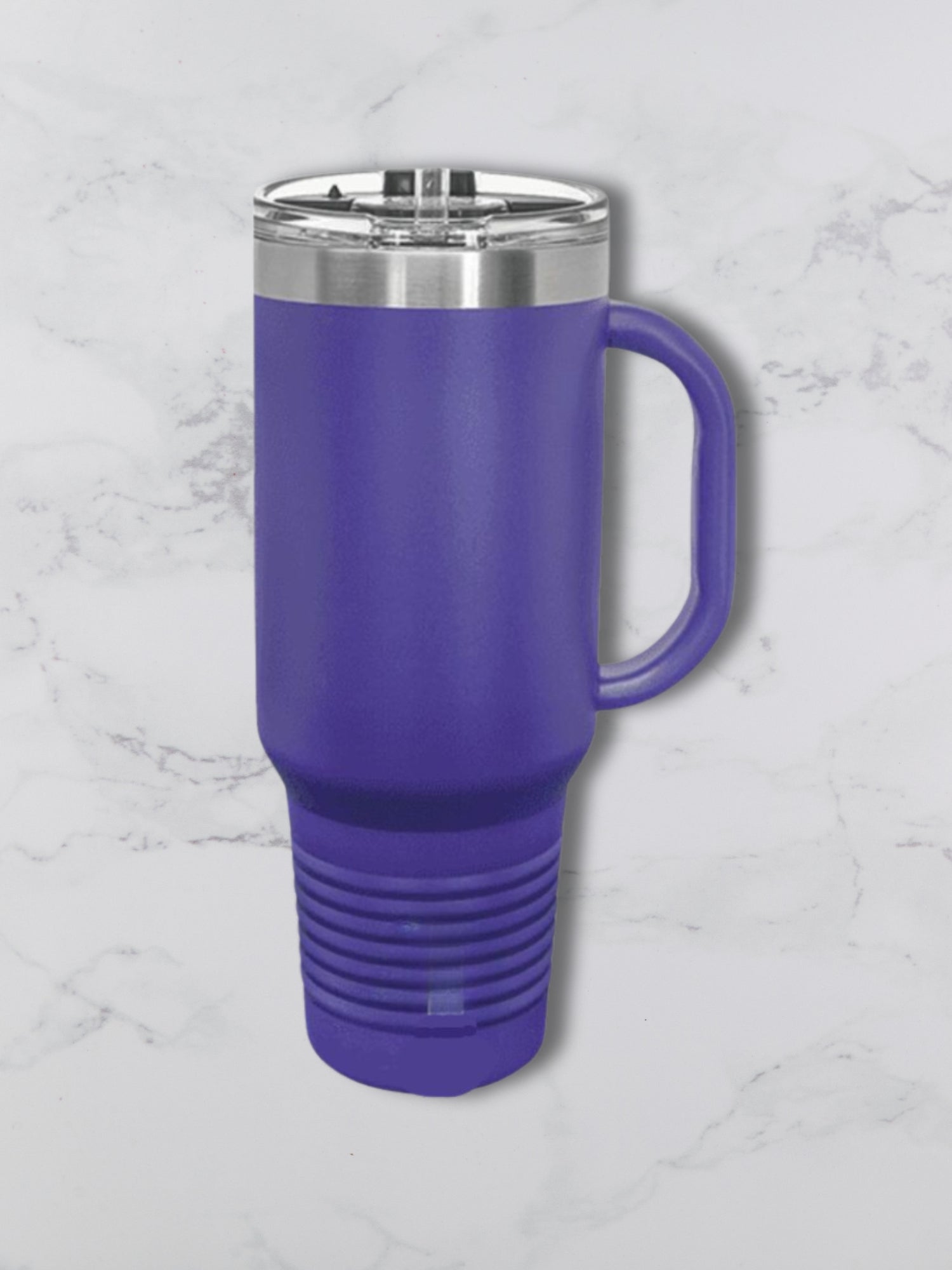 Personalized 40oz Travel Mug with Handle — Custom Laser Engraved Tumbler Purple