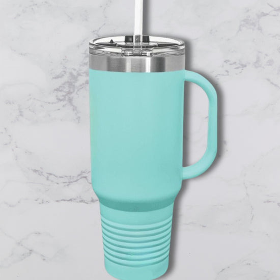Personalized 40oz Travel Mug with Handle — Custom Laser Engraved Tumbler 