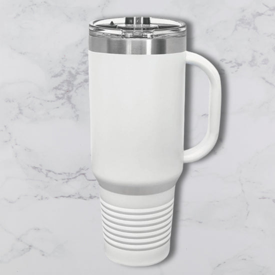 Personalized 40oz Travel Mug with Handle — Custom Laser Engraved Tumbler White