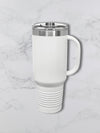 Personalized 40oz Travel Mug with Handle — Custom Laser Engraved Tumbler White