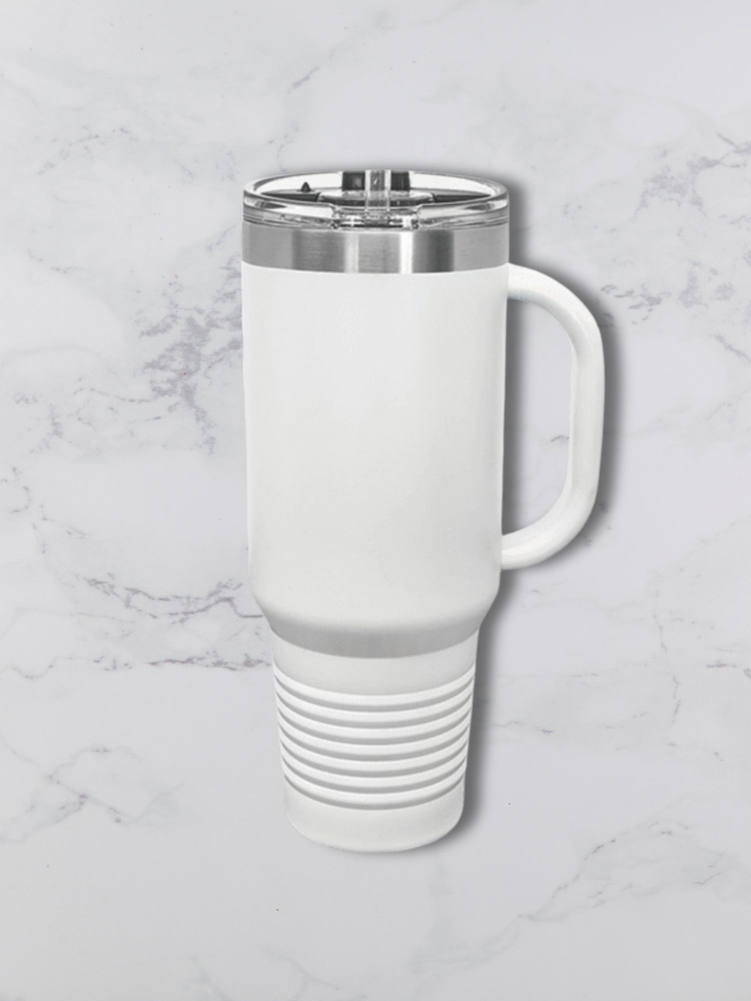 Personalized 40oz Travel Mug with Handle — Custom Laser Engraved Tumbler White