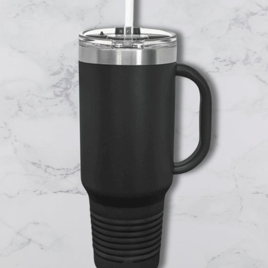 Personalized 40oz Travel Mug with Handle — Custom Laser Engraved Tumbler
