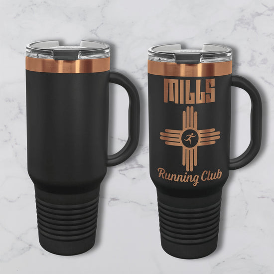 Personalized 40oz Travel Mug with Handle — Custom Laser Engraved Tumbler black with logo