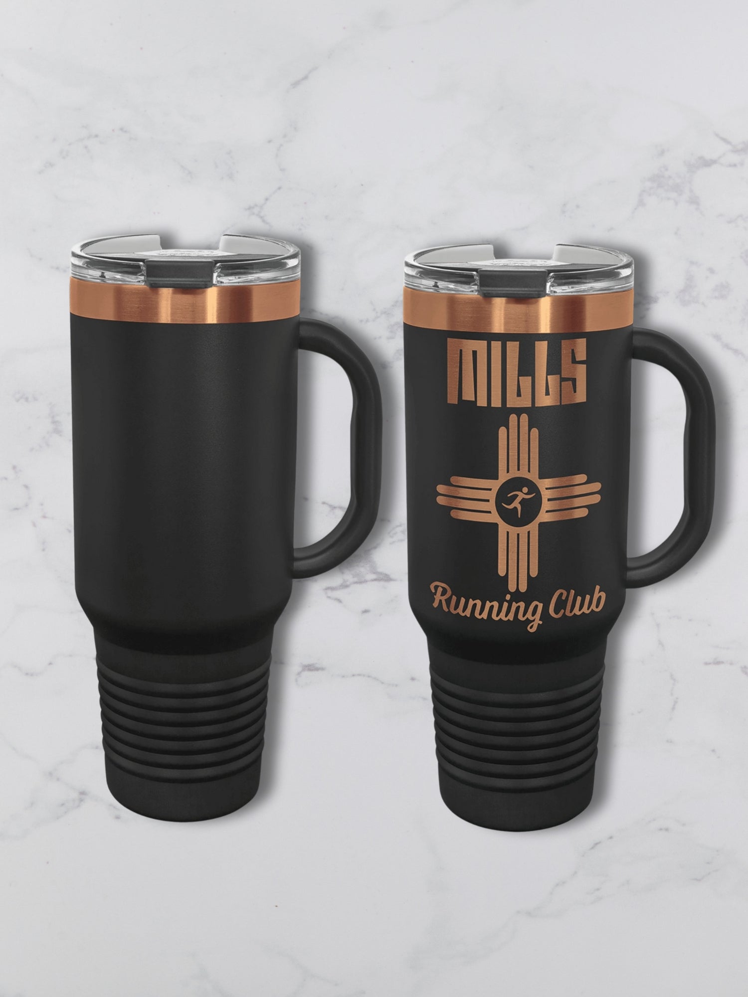 Personalized 40oz Travel Mug with Handle — Custom Laser Engraved Tumbler black with logo