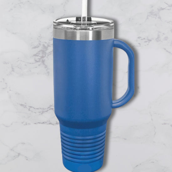 Personalized 40oz Travel Mug with Handle — Custom Laser Engraved Tumbler Blue
