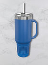 Personalized 40oz Travel Mug with Handle — Custom Laser Engraved Tumbler Blue
