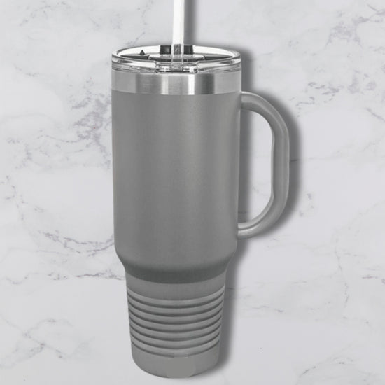 Personalized 40oz Travel Mug with Handle — Custom Laser Engraved Tumbler gray