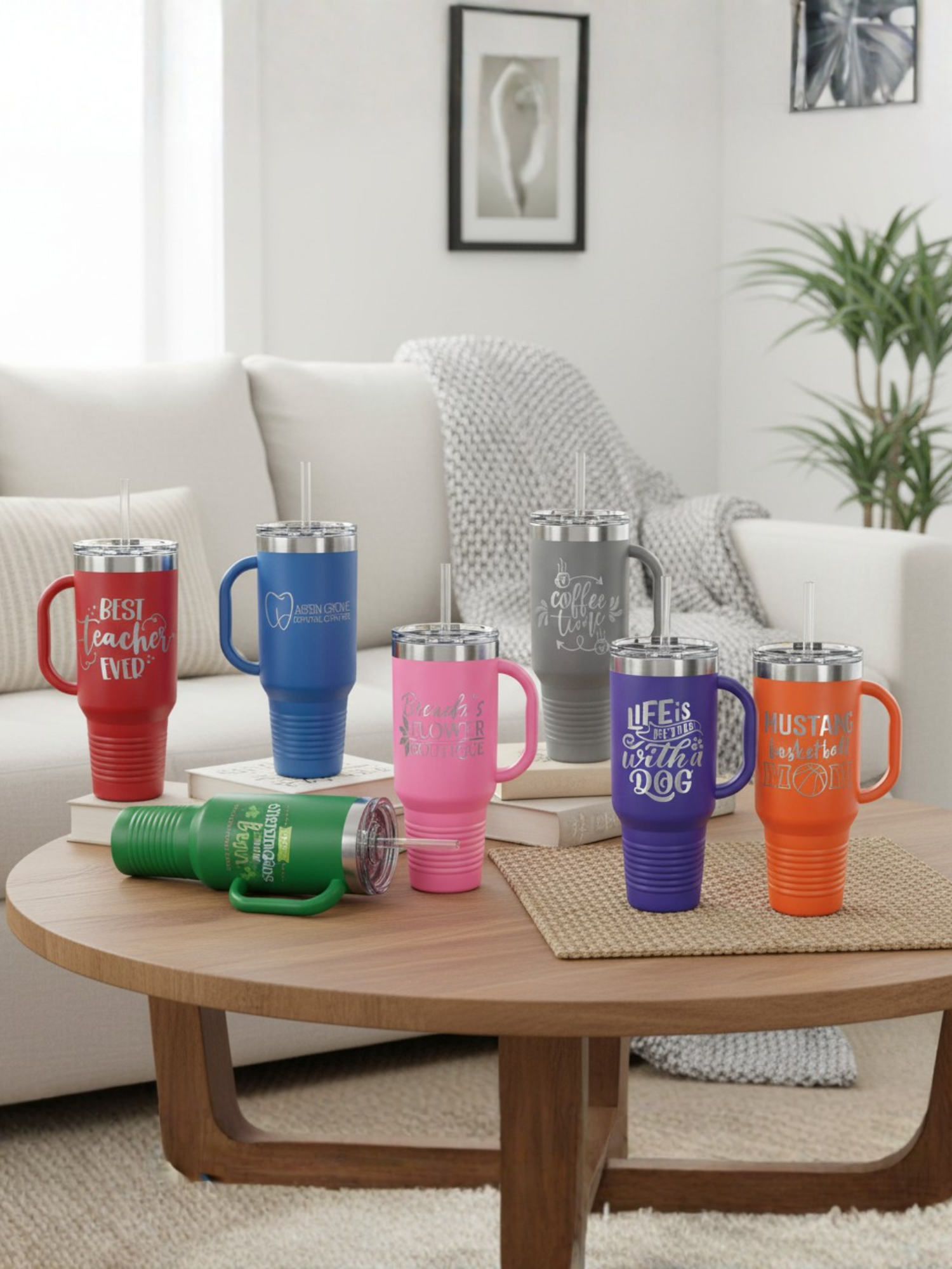 Personalized 40oz Travel Mug with Handle — Custom Laser Engraved Tumbler
