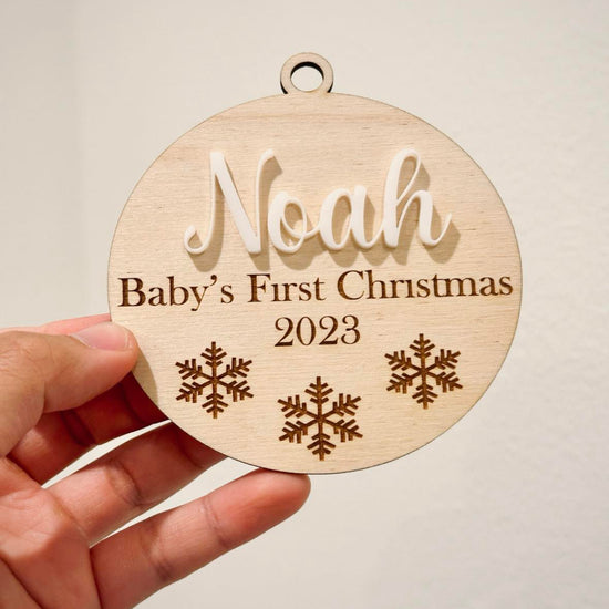 Personalized Baby's First Christmas Ornament — Laser Engraved Wood Keepsake
